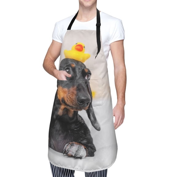 Kdxio Dachshund Sitting in Bathtub Apron with Pockets Adjustable Kitchen Aprons for Men Women Waterproof Aprons for Cooking,Drawing,Crafting, Baking Household Cleaning