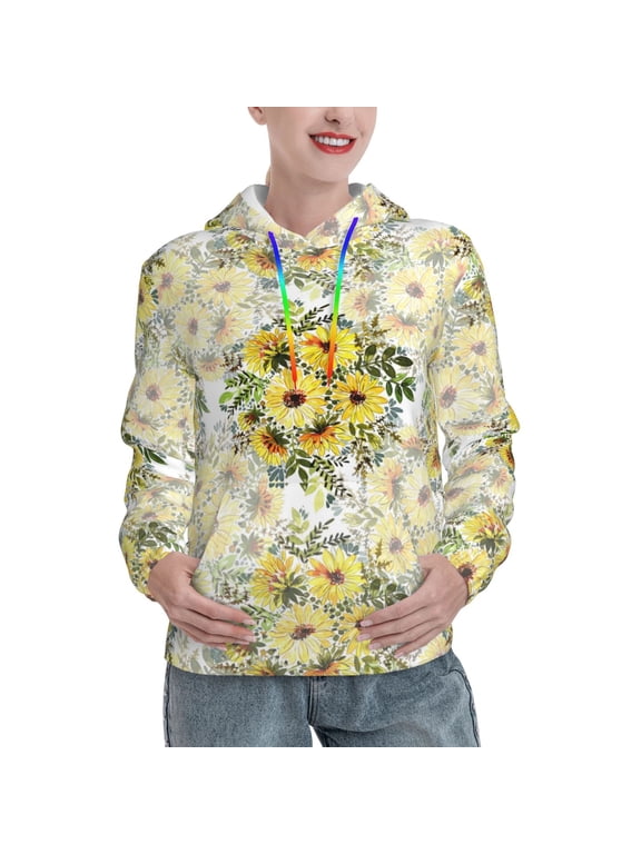 Daisies And Wildflowers Print Womens Oversized Hoodies Sweatshirts Hooded Pullover Tops Sweaters Casual-Medium