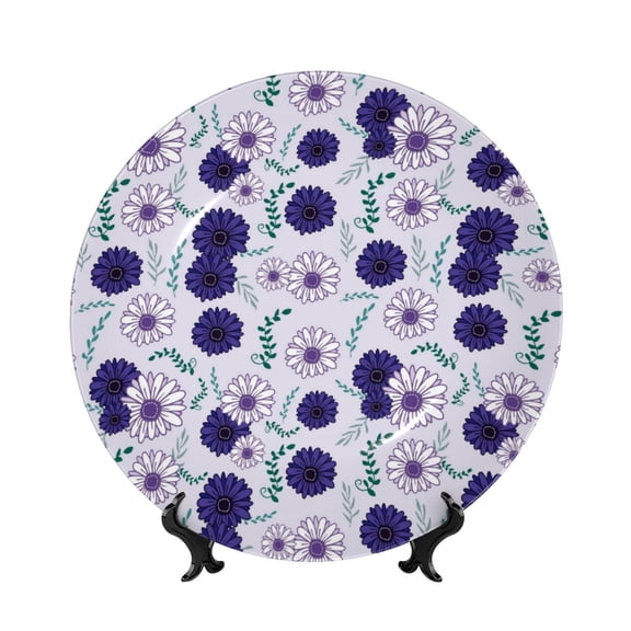Kdxio Daisies Flowers Bone China Decorative Plate Ceramic Decorative Plate for Home Office Wall Stand Decorative Plates for Home Bedroom-10in