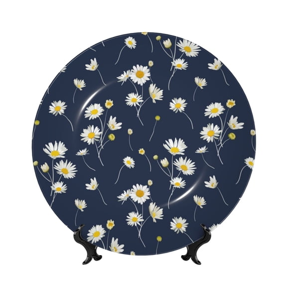 Kdxio Daisies Flowers Bone China Decorative Plate Ceramic Decorative Plate for Home Office Wall Stand Decorative Plates for Home Bedroom-10in