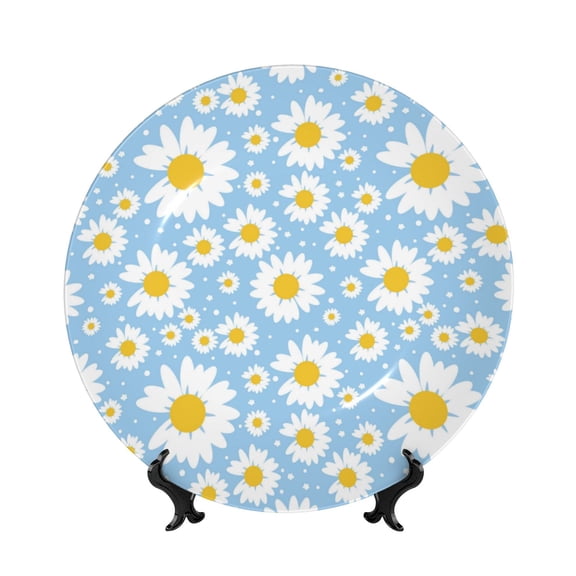 Kdxio Daisies Flowers Bone China Decorative Plate Ceramic Decorative Plate for Home Office Wall Stand Decorative Plates for Home Bedroom-6in