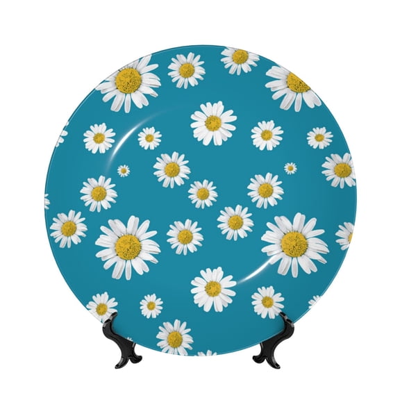 Kdxio Daisies Flowers Bone China Decorative Plate Ceramic Decorative Plate for Home Office Wall Stand Decorative Plates for Home Bedroom-6in
