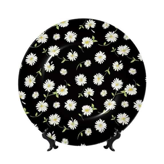 Kdxio Daisies Flowers Bone China Decorative Plate Ceramic Decorative Plate for Home Office Wall Stand Decorative Plates for Home Bedroom-7in