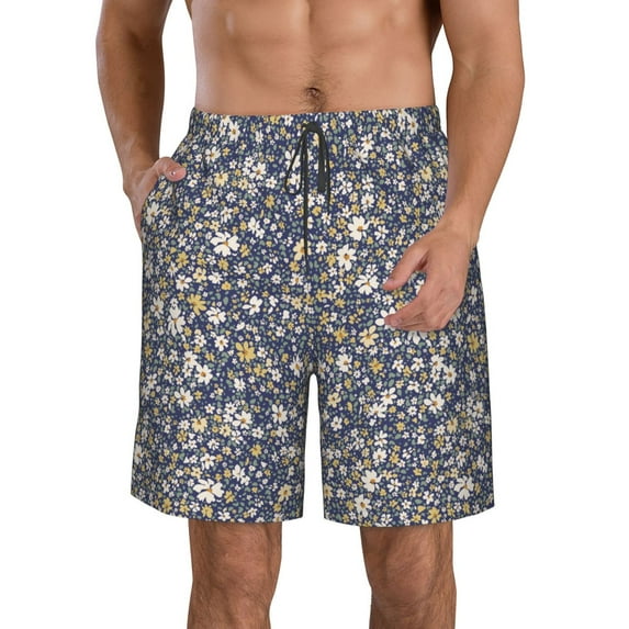 Kdxio Daisies Flowers Pattern Mens Casual Shorts - Drawstring Summer Beach Sports Shorts for Men
