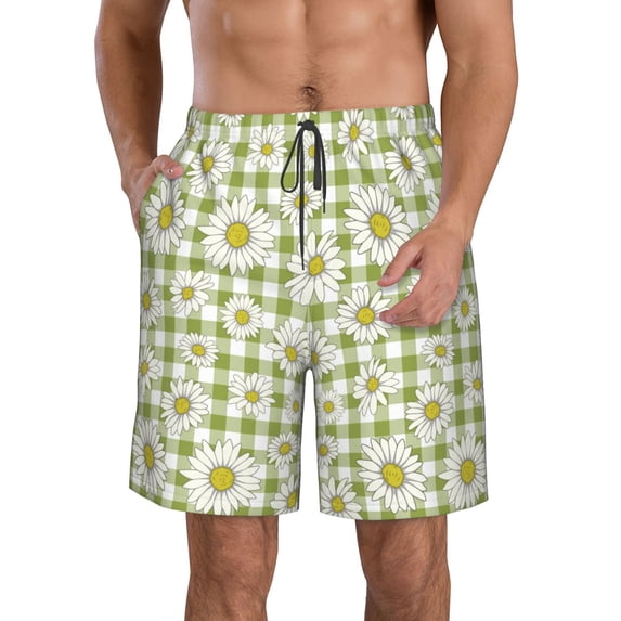 Kdxio Daisies Flowers Pattern Mens Casual Shorts - Drawstring Summer Beach Sports Shorts for Men