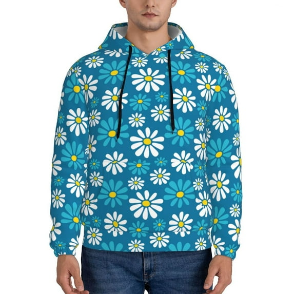Kdxio Daisies Flowers Print Mens Casual Hooded Collar Drawstring Hoodies Pullover Sweatshirts Casual Long Sleeve Shirts-4X-Large