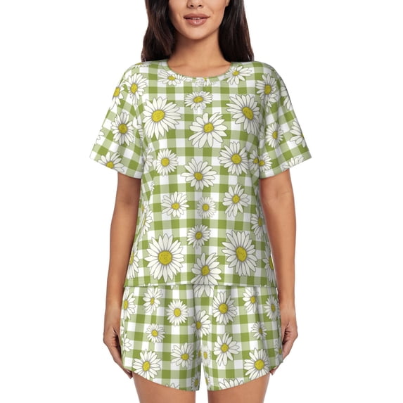 Kdxio Daisies Flowers Print Pajamas Sets for Women Short-Sleeved Pjs with Lounge Shorts Two Piece Sleepwear S-4XL