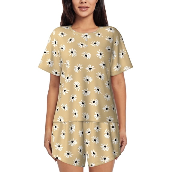 Kdxio Daisies Flowers Print Pajamas Sets for Women Short-Sleeved Pjs with Lounge Shorts Two Piece Sleepwear S-4XL