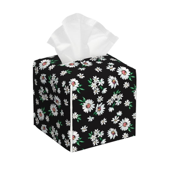 Kdxio Daisies Flowers Print Tissue Box Cover,Square Decorative PU Leather Facial Paper Case Organizer Holder Dispenser for Bathroom,Night Stands,Desk,Car 5.2''X5.2''X5.2''