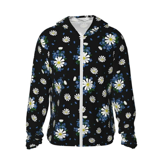 Kdxio Daisies Flowers Print Women Men Sun Protection UPF 50+ Jackets Zip Up Long Sleeve Hoodie Hiking Lightweight with Pockets