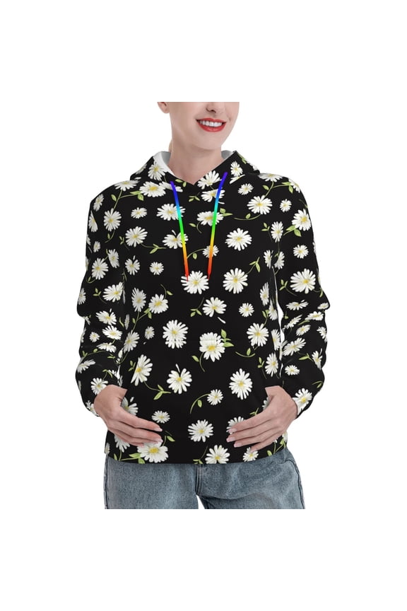 Daisies Flowers Print Womens Oversized Hoodies Sweatshirts Hooded Pullover Tops Sweaters Casual-Large