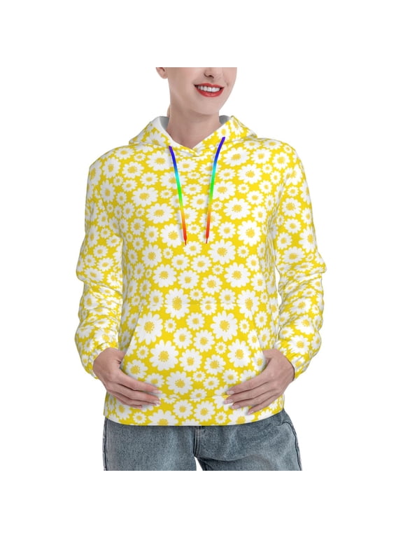 Daisies Flowers Print Womens Oversized Hoodies Sweatshirts Hooded Pullover Tops Sweaters Casual-Medium