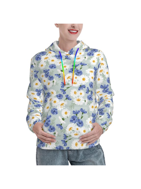 Daisies Flowers Print Womens Oversized Hoodies Sweatshirts Hooded Pullover Tops Sweaters Casual-Medium