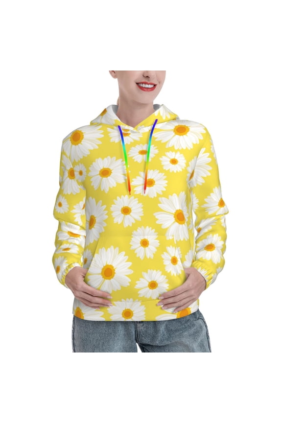 Daisies Flowers Print Womens Oversized Hoodies Sweatshirts Hooded Pullover Tops Sweaters Casual-Medium