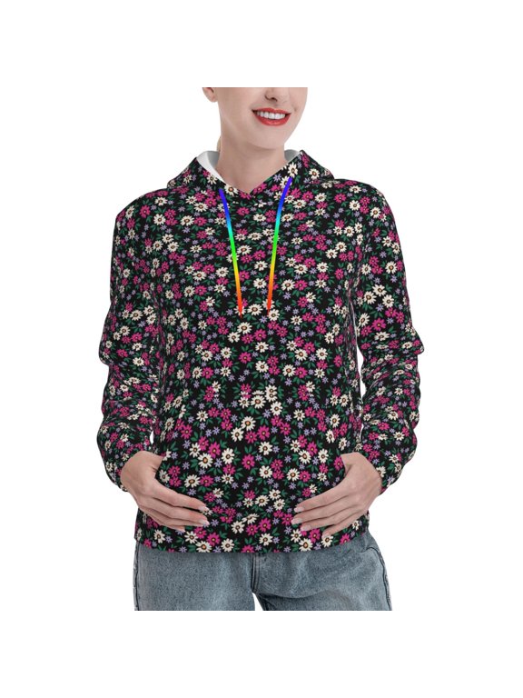 Daisies Flowers Print Womens Oversized Hoodies Sweatshirts Hooded Pullover Tops Sweaters Casual-Medium