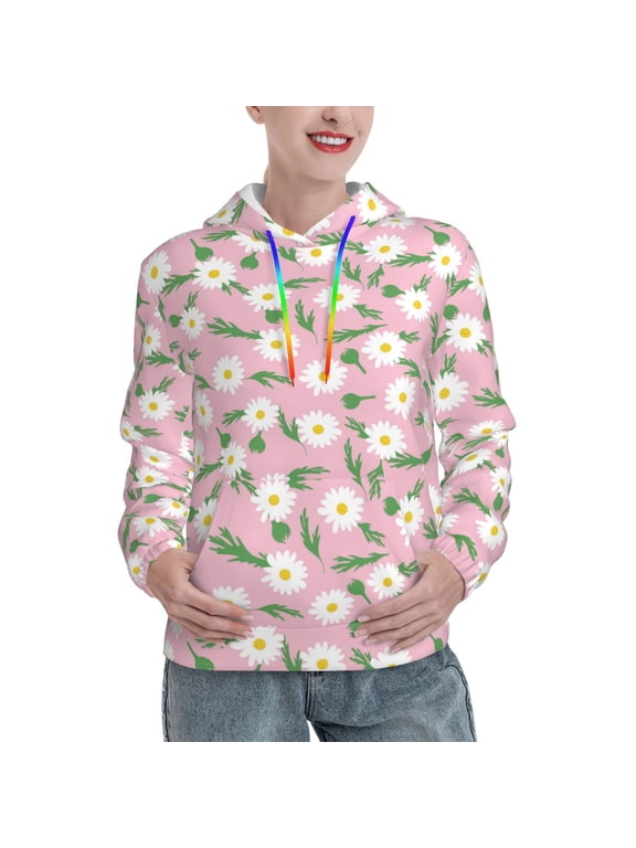 Daisies Flowers Print Womens Oversized Hoodies Sweatshirts Hooded Pullover Tops Sweaters Casual-Medium