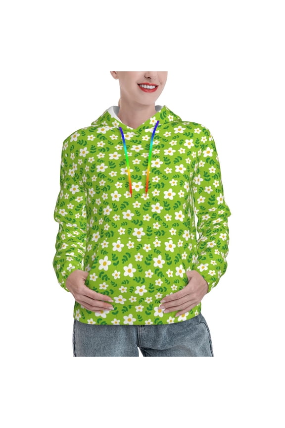 Daisies Flowers Print Womens Oversized Hoodies Sweatshirts Hooded Pullover Tops Sweaters Casual-Small