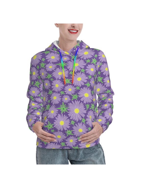 Daisies Flowers Print Womens Oversized Hoodies Sweatshirts Hooded Pullover Tops Sweaters Casual-XX-Large