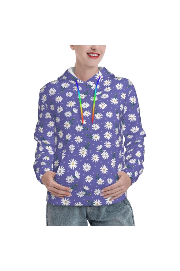 Daisies Flowers Print Womens Oversized Hoodies Sweatshirts Hooded Pullover Tops Sweaters Casual-XX-Large