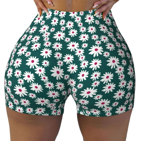 Kdxio Daisies Flowers Print Workout Shorts for Women Seamless Soft Smooth Gym Yoga Scrunch Active Shorts