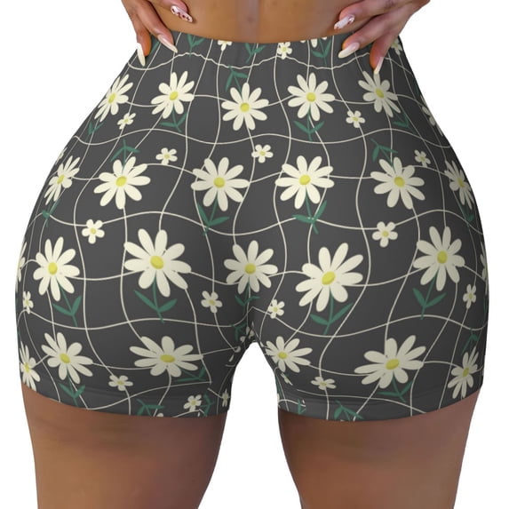 Kdxio Daisies Flowers Print Workout Shorts for Women Seamless Soft Smooth Gym Yoga Scrunch Active Shorts