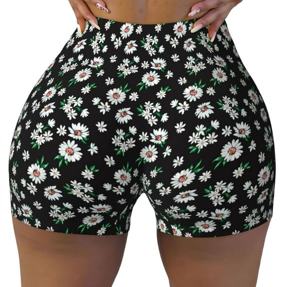 Kdxio Daisies Flowers Print Workout Shorts for Women Seamless Soft Smooth Gym Yoga Scrunch Active Shorts