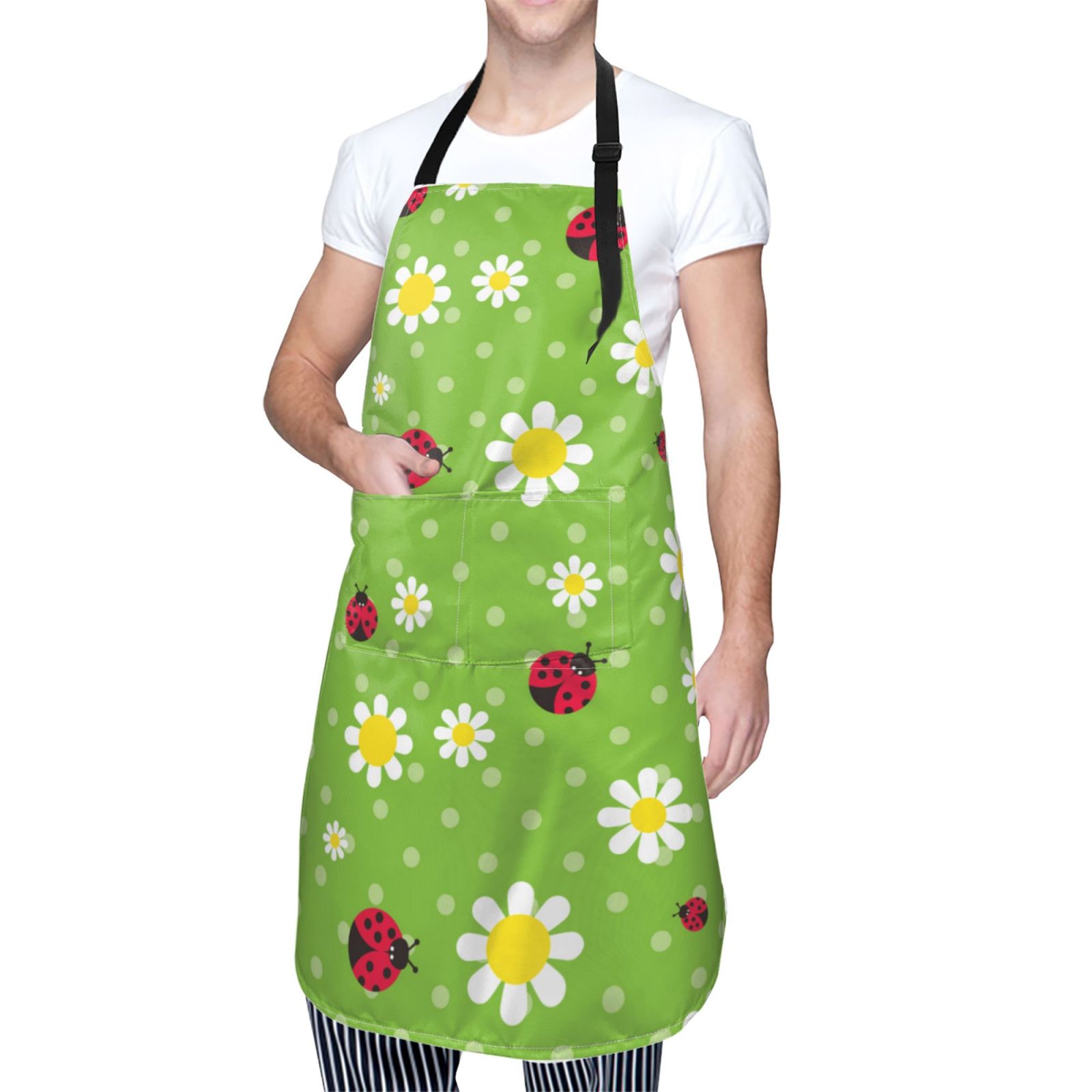 Kdxio Daisies And Ladybugs Apron with Pockets Adjustable Kitchen Aprons for Men Women Waterproof Aprons for Cooking,Drawing,Crafting, Baking Household Cleaning
