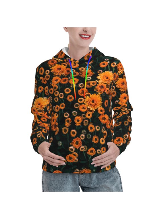 Daisies Print Womens Oversized Hoodies Sweatshirts Hooded Pullover Tops Sweaters Casual-Large