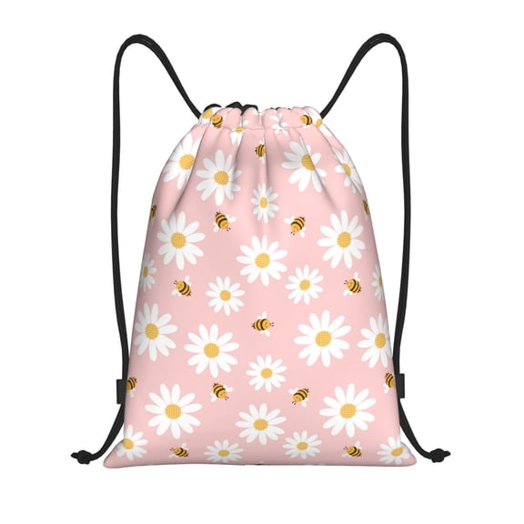 Kdxio Daisy And Bee Print Drawstring Backpack Bag,Waterproof Draw String Back Sack, Gym Drawstring Bags Swim Bag For Unisex