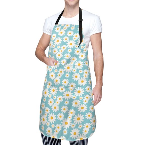 Kdxio Daisy Floral A Apron with Pockets Adjustable Kitchen Aprons for Men Women Waterproof Aprons for Cooking,Drawing,Crafting, Baking Household Cleaning
