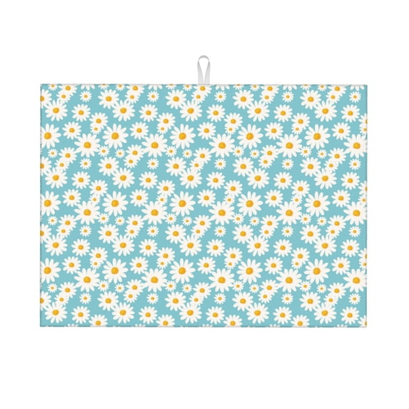 Kdxio Daisy Floral A for Dish Drying Mat,24*18 inch Absorbent Dish Drainer Kitchen Counter,Large Size Dish Drying Pad for Countertops,Draining Racks