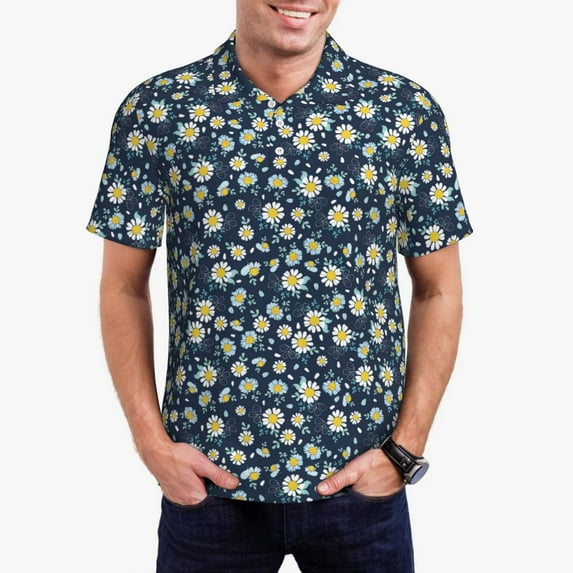 Kdxio Daisy Floral B Print Men's Short Sleeve Polo Shirt,Midweight Men's Shirt