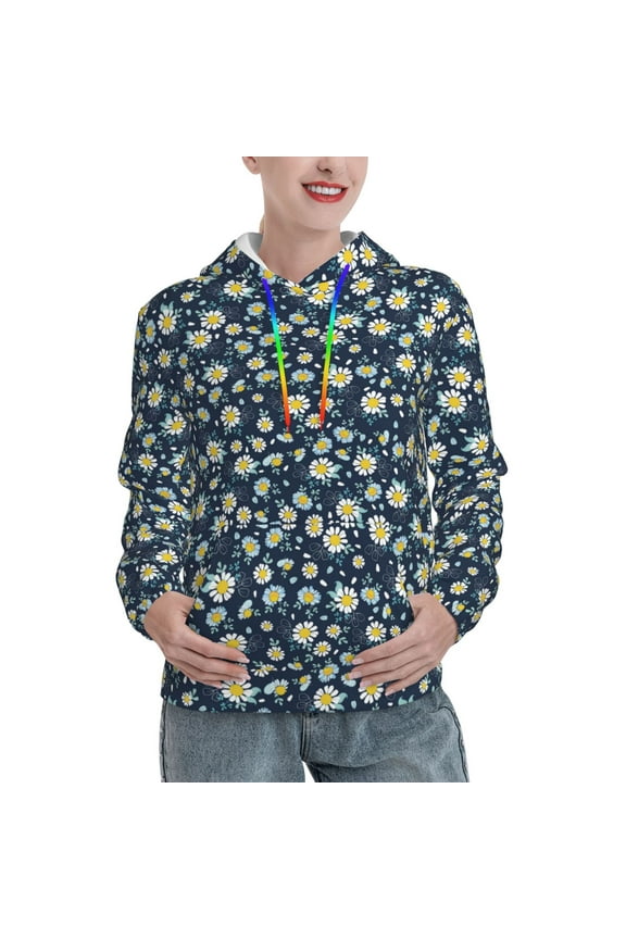 Daisy Floral B Print Womens Oversized Hoodies Sweatshirts Hooded Pullover Tops Sweaters Casual-X-Large