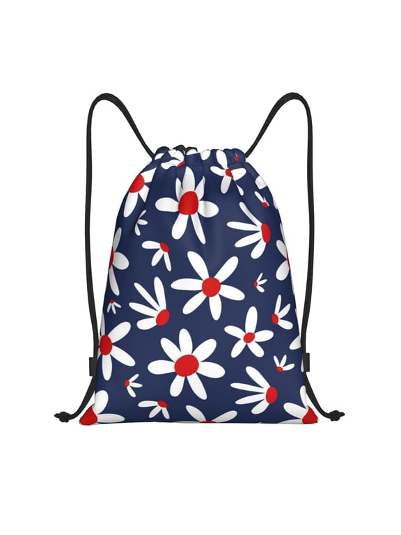Daisy Flowers Print Drawstring Backpack Bag,Waterproof Draw String Back Sack, Gym Drawstring Bags Swim Bag For Unisex