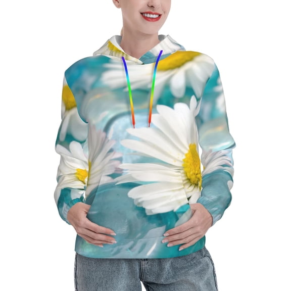 Kdxio Daisy Flowers Print Womens Oversized Hoodies Sweatshirts Hooded Pullover Tops Sweaters Casual-XX-Large