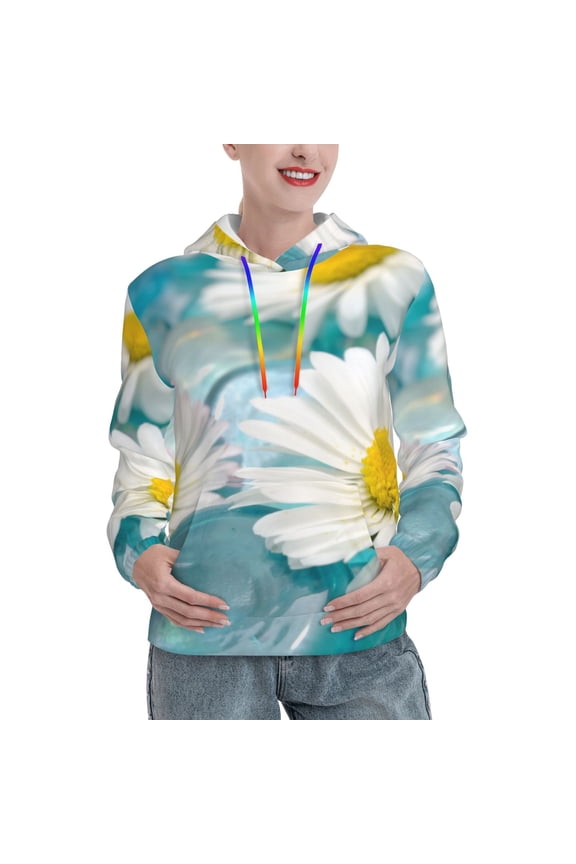 Daisy Flowers Print Womens Oversized Hoodies Sweatshirts Hooded Pullover Tops Sweaters Casual-XX-Large