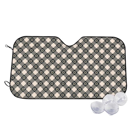 Kdxio Daisy Plaid Black Print Windshield Sun Shade,UV Rays and Sun Heat Protection,Sunshade for Car Windshield,Car Shade Front Windshield - Small