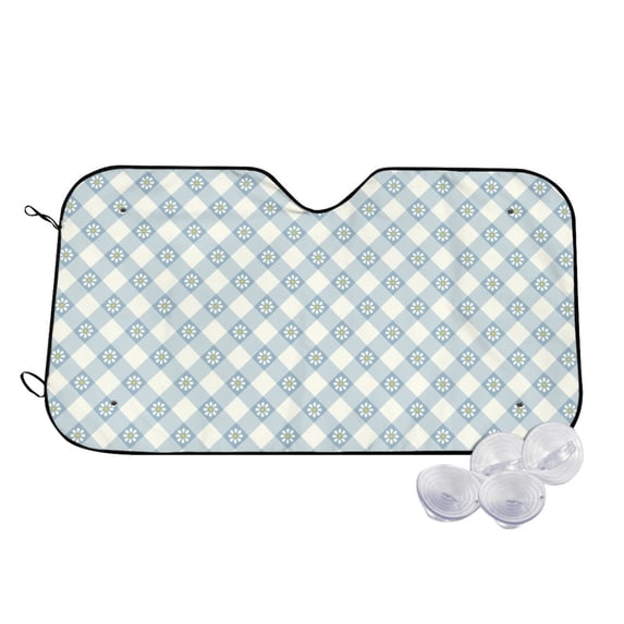 Kdxio Daisy Plaid Blue Print Windshield Sun Shade,UV Rays and Sun Heat Protection,Sunshade for Car Windshield,Car Shade Front Windshield - Small