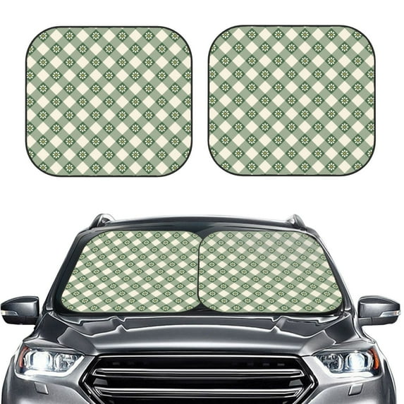 Kdxio Daisy Plaid Green Print 2-Piece Sun Shade Front Windshield - Foldable Car Front Window Sunshades for Most Sedans SUV Truck