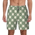 thumbnail image 1 of Kdxio Daisy Plaid Green Print Men's Swim Trunks with Compression Liner 7 Inch Inseam Quick Dry Swim Shorts, 1 of 7