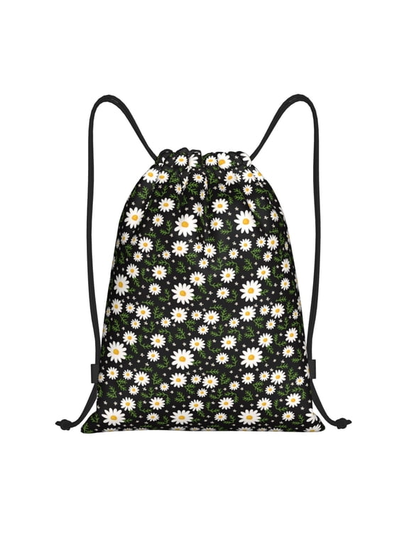 Daisy Print Drawstring Backpack Bag,Waterproof Draw String Back Sack, Gym Drawstring Bags Swim Bag For Unisex