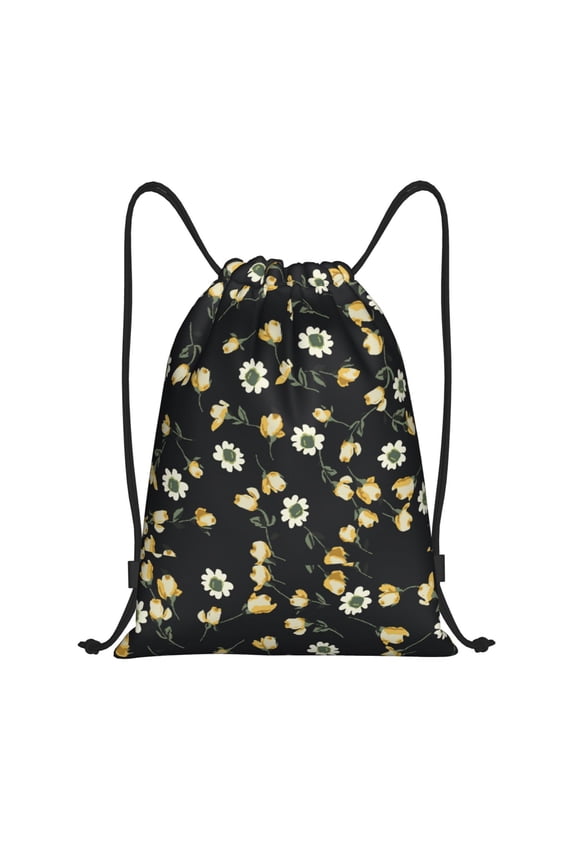 Daisy Print Drawstring Backpack Bag,Waterproof Draw String Back Sack, Gym Drawstring Bags Swim Bag For Unisex