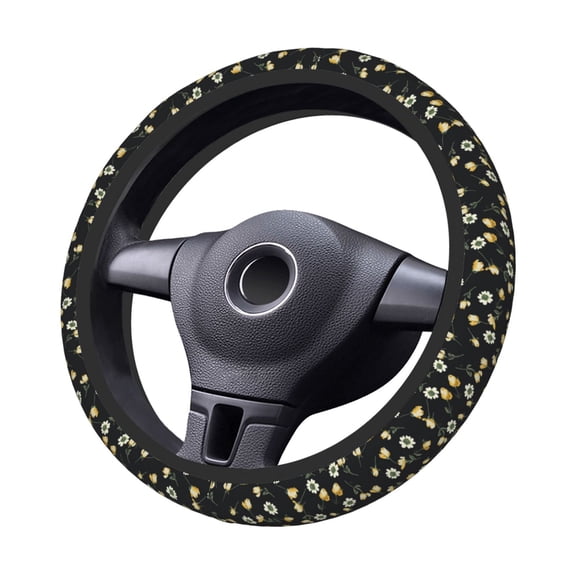 Kdxio Daisy Print Elastic Stretch Steering Wheel Cover,Auto Steering Wheel Cover,15 Inch Anti-Slip,Warm in Winter and Cool in Summer,Fit Suvs,Vans Cars,Trucks