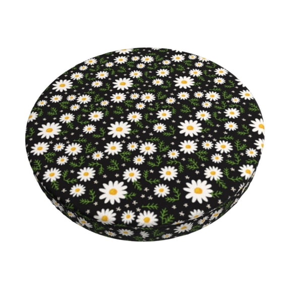 Kdxio Daisy Print Stool Covers Round,Stretch Round Bar Stool Covers Washable Bar Stool Cushion Slipcover for 12-15 Inch Chair