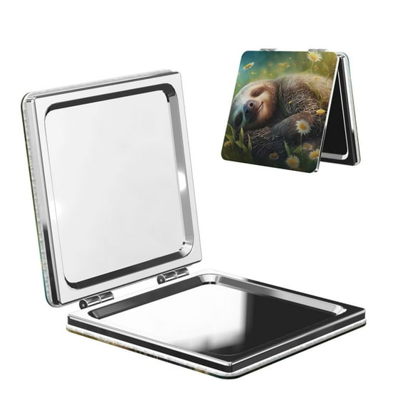 Kdxio Daisy Sleeping Sloth Pocket Mirror, 1X/2X Travel Makeup Mirror 2-Sided Folding Small Mirror Portable Double-Sided Magnifying Cosmetic Mirror for Gift-Square