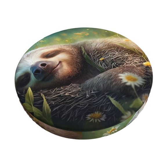 Kdxio Daisy Sleeping Sloth Print Stool Covers Round,Stretch Round Bar Stool Covers Washable Bar Stool Cushion Slipcover for 12-15 Inch Chair