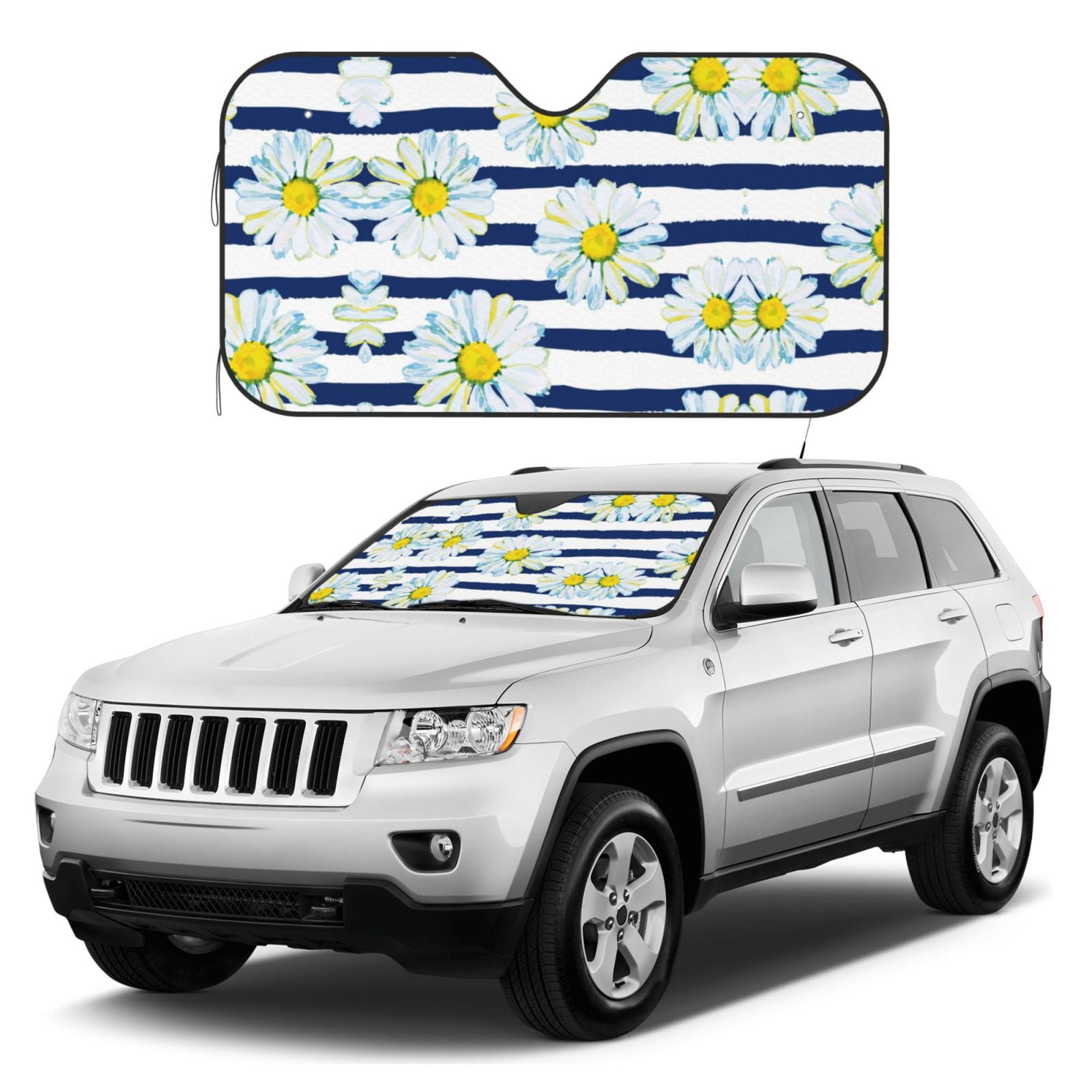Kdxio Daisy Striped Nautical Print Windshield Sun Shade, Foldable Sun Blocker for Car,Truck,SUV ...