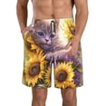 thumbnail image 1 of Kdxio Daisy Sunflower Lazy Cat Pattern Mens Casual Shorts - Drawstring Summer Beach Sports Shorts for Men, 1 of 5