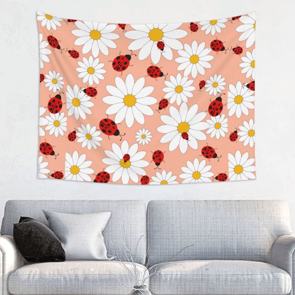 Kdxio Daisy and Ladybug Wall Hanging Tapestries Banner For Bedroom College Dorm Home Living Room Party Decor 29X37 In