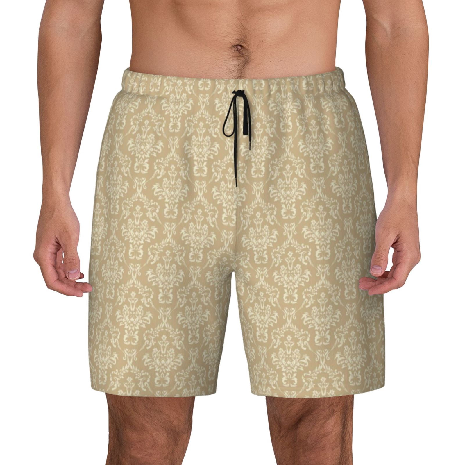 Kdxio Damask Beige Tan Brown Print Men'S Swim Trunks With